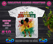 Load image into Gallery viewer, Juneteenth Center Print Design: Custom Tee Shirt- Short Sleeve (Designs 1-68)