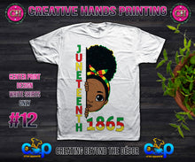 Load image into Gallery viewer, Juneteenth Center Print Design: Custom Tee Shirt- Short Sleeve (Designs 1-68)