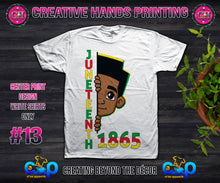 Load image into Gallery viewer, Juneteenth Center Print Design: Custom Tee Shirt- Short Sleeve (Designs 1-68)