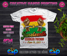 Load image into Gallery viewer, Juneteenth Center Print Design: Custom Tee Shirt- Short Sleeve (Designs 1-68)