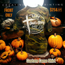 Load image into Gallery viewer, Camouflage Center Print Design: Custom Tee Shirt- Short Sleeve (Any Design)