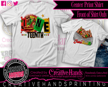 Load image into Gallery viewer, Juneteenth Center Print Design: Custom Tee Shirt- Short Sleeve (Designs 1-68)