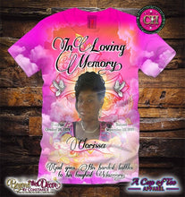 Load image into Gallery viewer, In Loving Memory (3D) Memorial All Over Print Tee Shirt or Center Design - Front Only