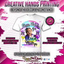 Load image into Gallery viewer, Airbrushed Happy Birthday Colorful Center Print Design: Custom Tee Shirt- Short Sleeve