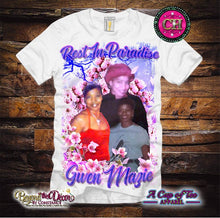 Load image into Gallery viewer, Rest In Paradise Center Print Design: Custom Tee Shirt- Short Sleeve (Any Design)