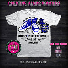 Load image into Gallery viewer, Here We Go Again... Kick'n It with the Kins Custom Family Gathering/Reunion Center Design Tee Shirt- Short Sleeve