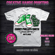 Load image into Gallery viewer, Here We Go Again... Kick'n It with the Kins Custom Family Gathering/Reunion Center Design Tee Shirt- Short Sleeve