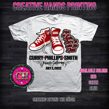 Load image into Gallery viewer, Here We Go Again... Kick'n It with the Kins Custom Family Gathering/Reunion Center Design Tee Shirt- Short Sleeve