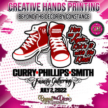 Load image into Gallery viewer, Here We Go Again... Kick'n It with the Kins Custom Family Gathering/Reunion Center Design Tee Shirt- Short Sleeve