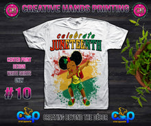 Load image into Gallery viewer, Juneteenth Center Print Design: Custom Tee Shirt- Short Sleeve (Designs 1-68)
