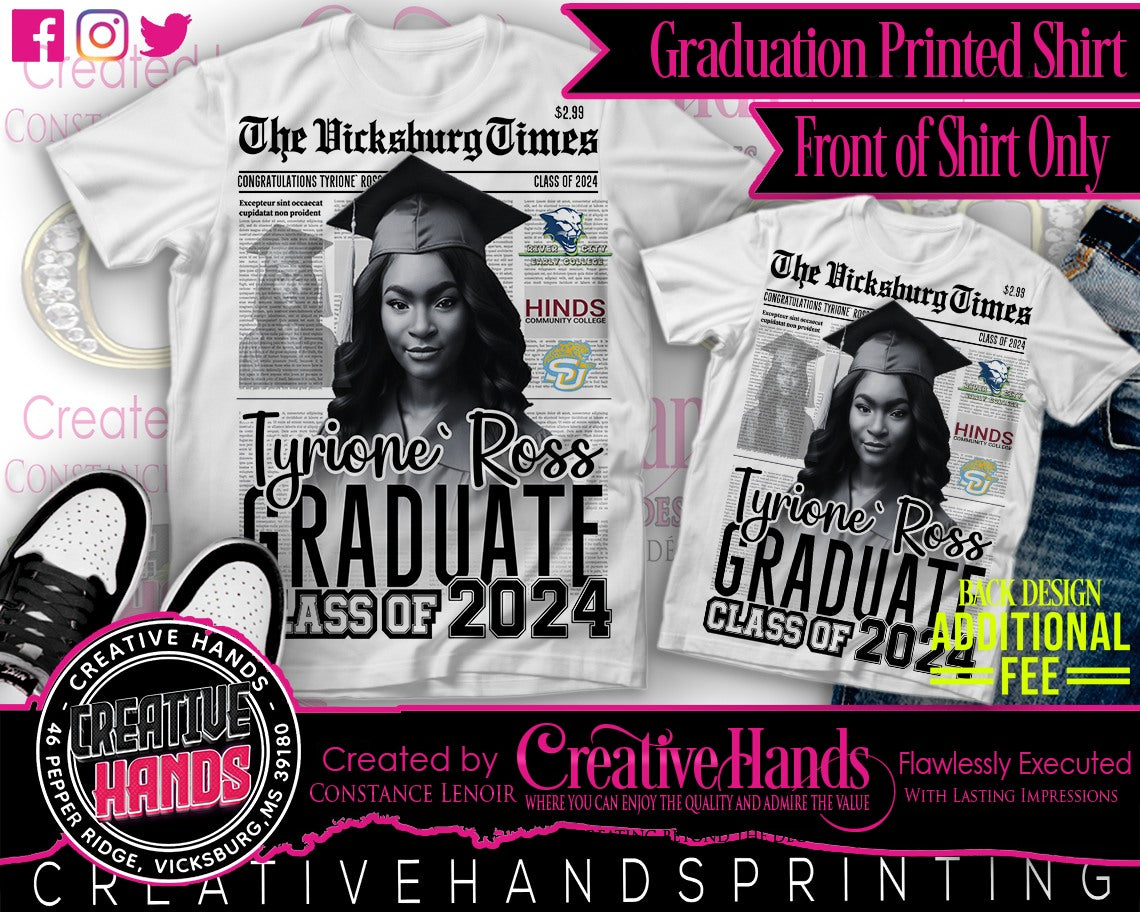 Oversized Center Print Design: Custom Tee Shirt- Short Sleeve (Any Design)