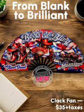 Load image into Gallery viewer, CLACK FAN Large-Sized: 13&quot; Closed | 25&quot; Open (CUSTOM) or 10.5&quot; Closed | 22&quot; Open
