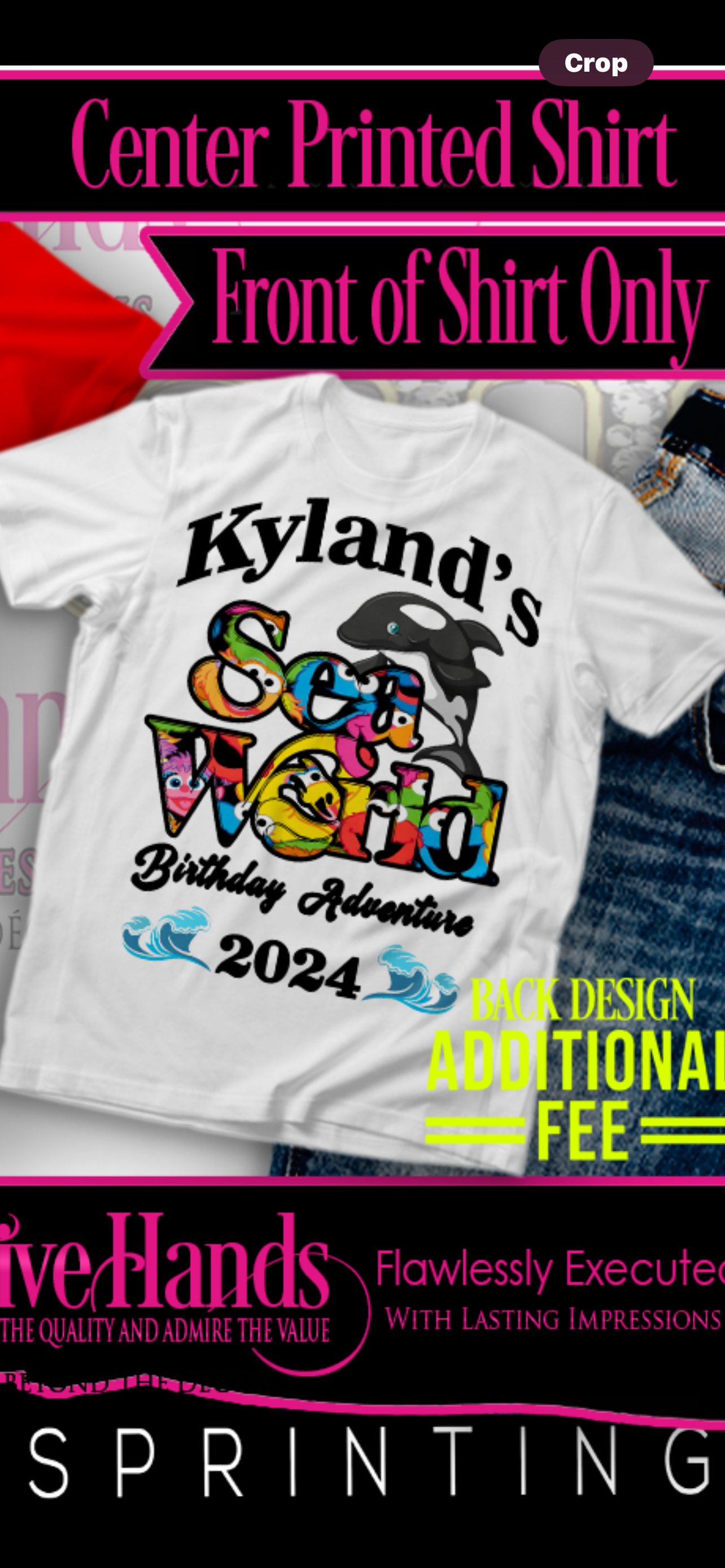 Kyland’s Birthday Adventure Center Print Design: Custom Tee Shirt- Short Sleeve White Tee