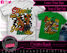 Load image into Gallery viewer, Juneteenth Center Print Design: Custom Tee Shirt- Short Sleeve (Designs 1-68)
