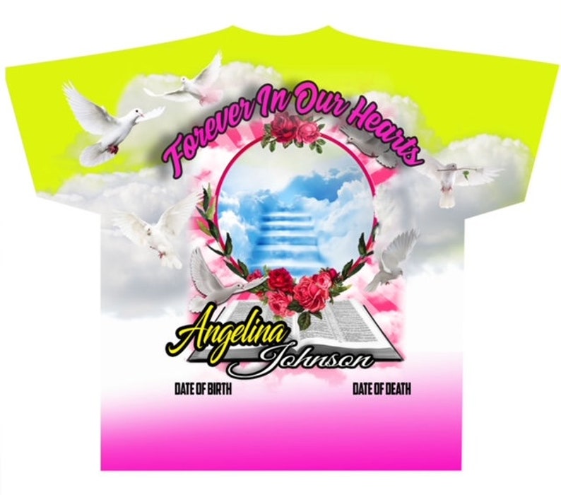 Memorial #144 Forever In Our Hearts w/Floral Pink & Yellow (3D) All Over Print Tee Shirt - Front Only