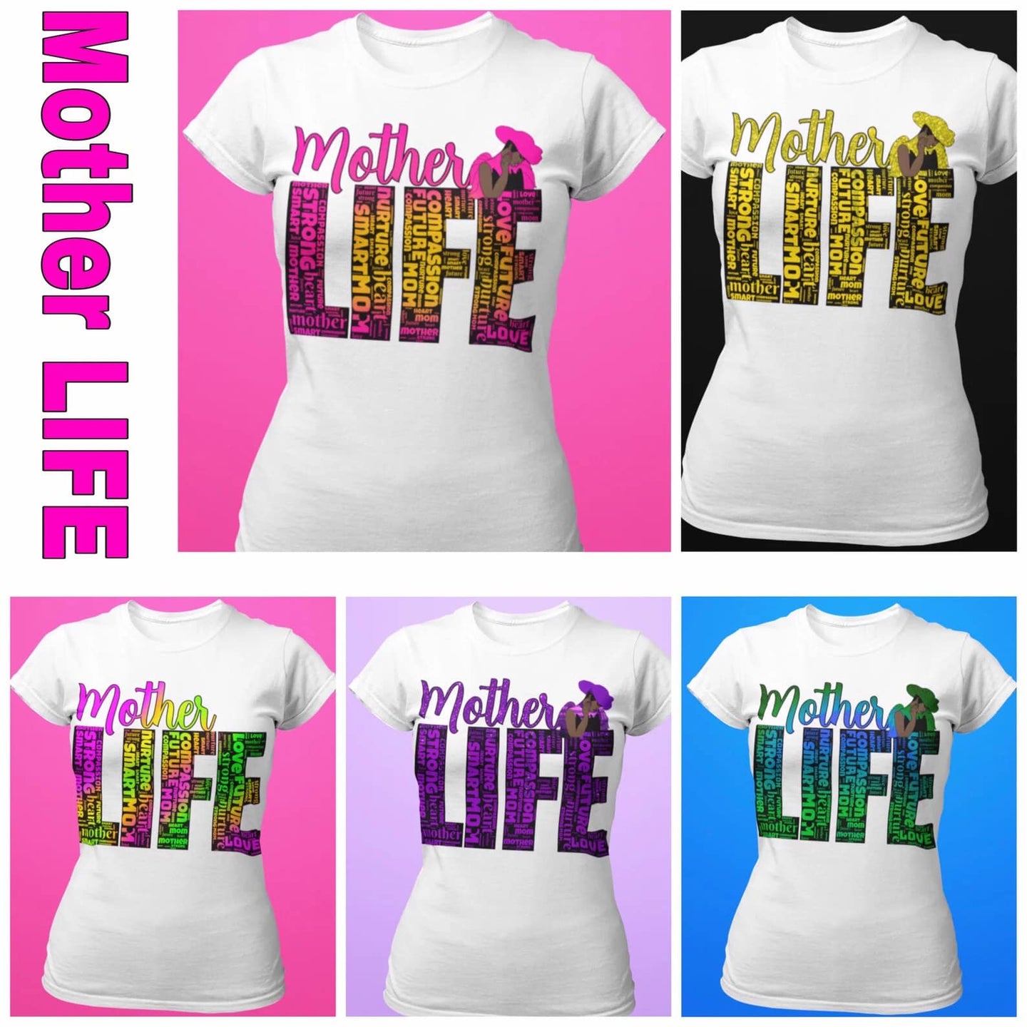 Mother life!  Center Print Design: Custom Tee Shirt- Short Sleeve