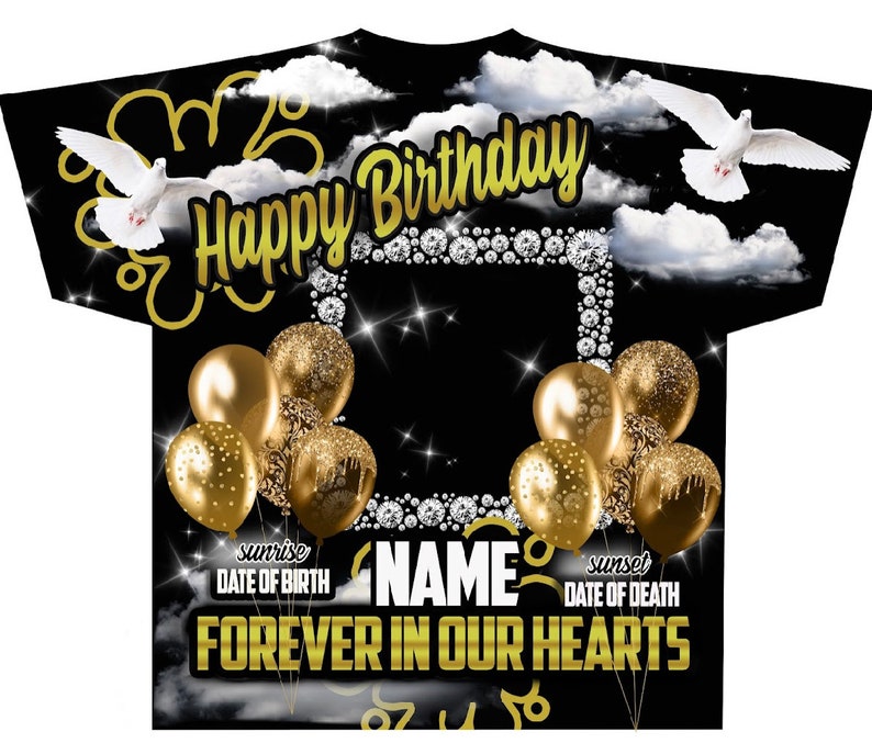 Memorial #3 HAPPY BIRTHDAY BLACK AND GOLD (3D) All Over Print Tee Shirt - Front Only