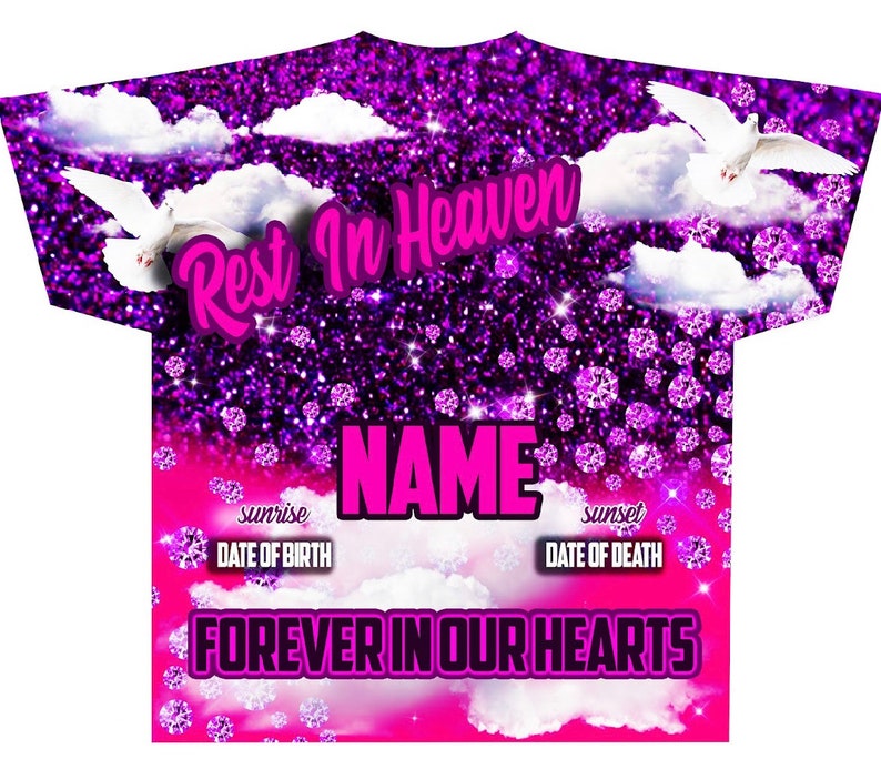 Memorial #41 Rest In Heaven Pink & Purple (3D) All Over Print Tee Shirt - Front Only