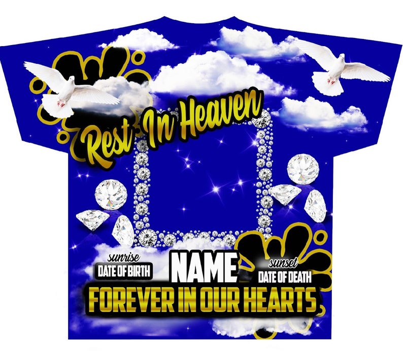 Memorial #47 Rest In Heaven Blue (3D) All Over Print Tee Shirt - Front Only