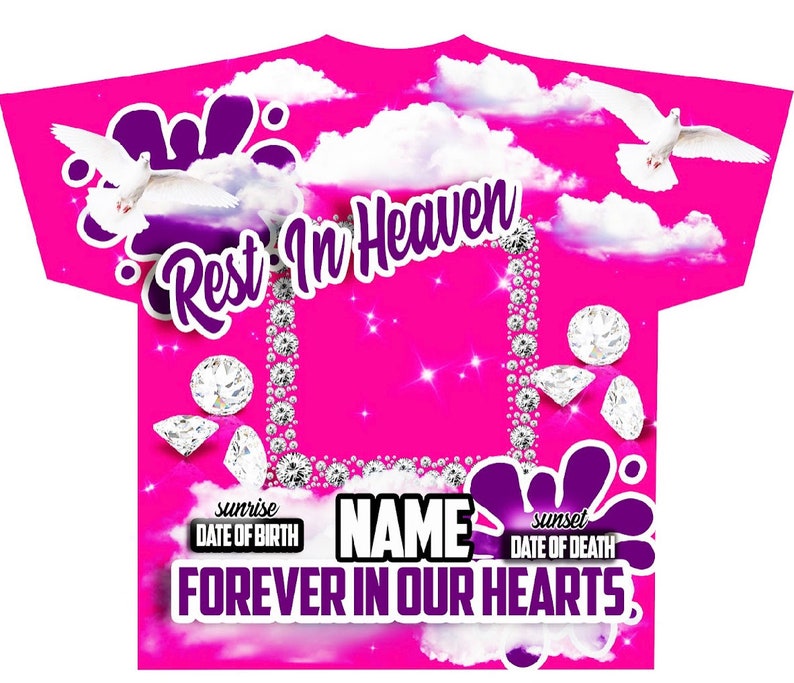 Memorial #50 Rest In Heaven Pink & Purple (3D) All Over Print Tee Shirt - Front Only