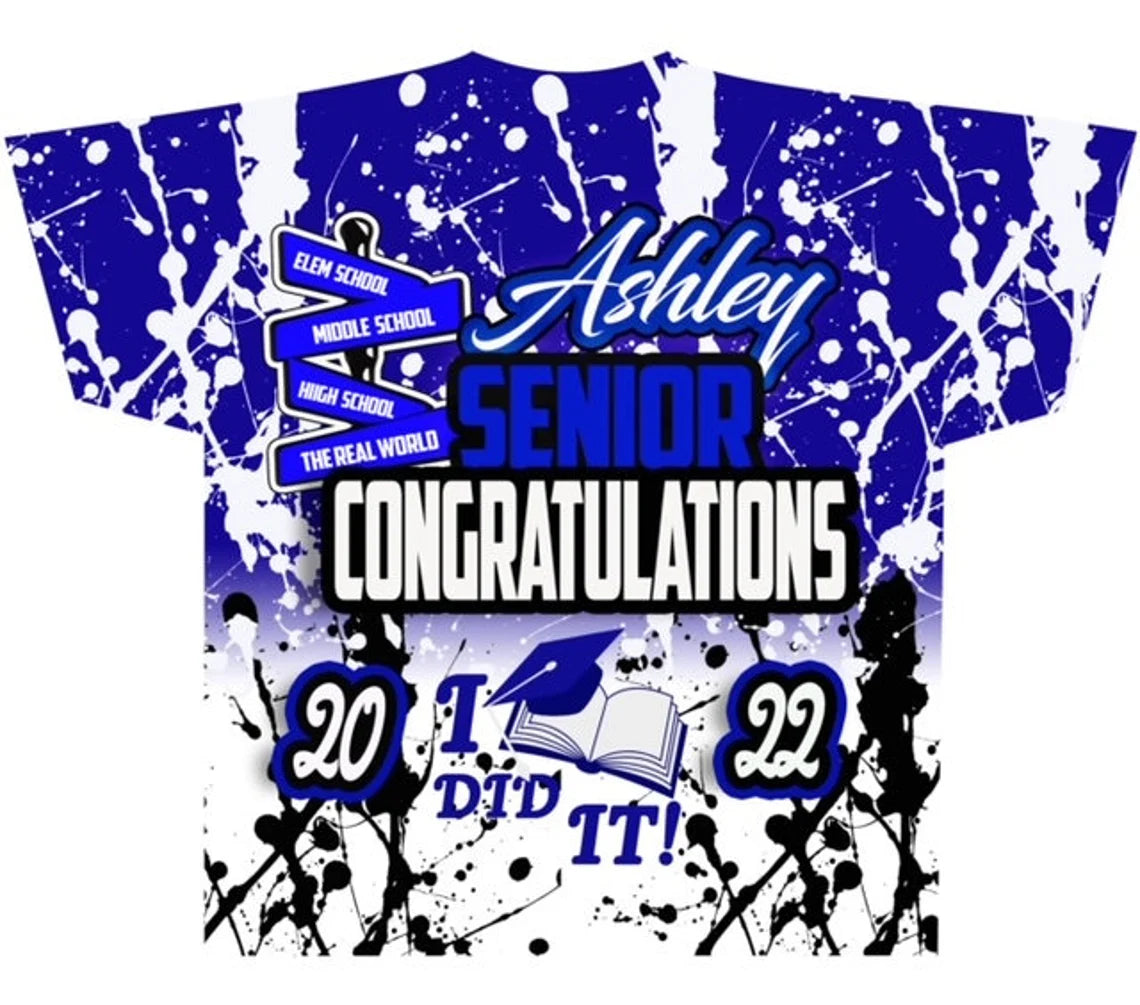 Graduation or Senior Blue & White Sign  #59 (3D) All Over Print Tee Shirt or Center Design - Front Only