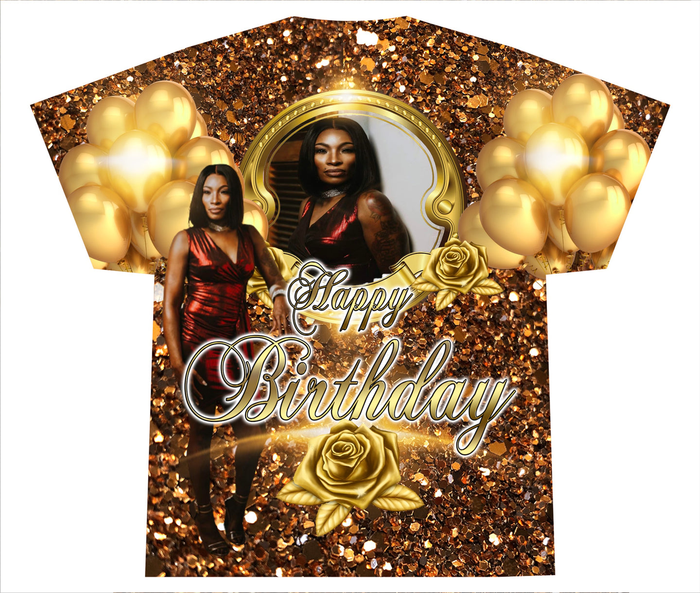 Gold Happy Birthday (3D) All Over Print Tee Shirt - Front Only