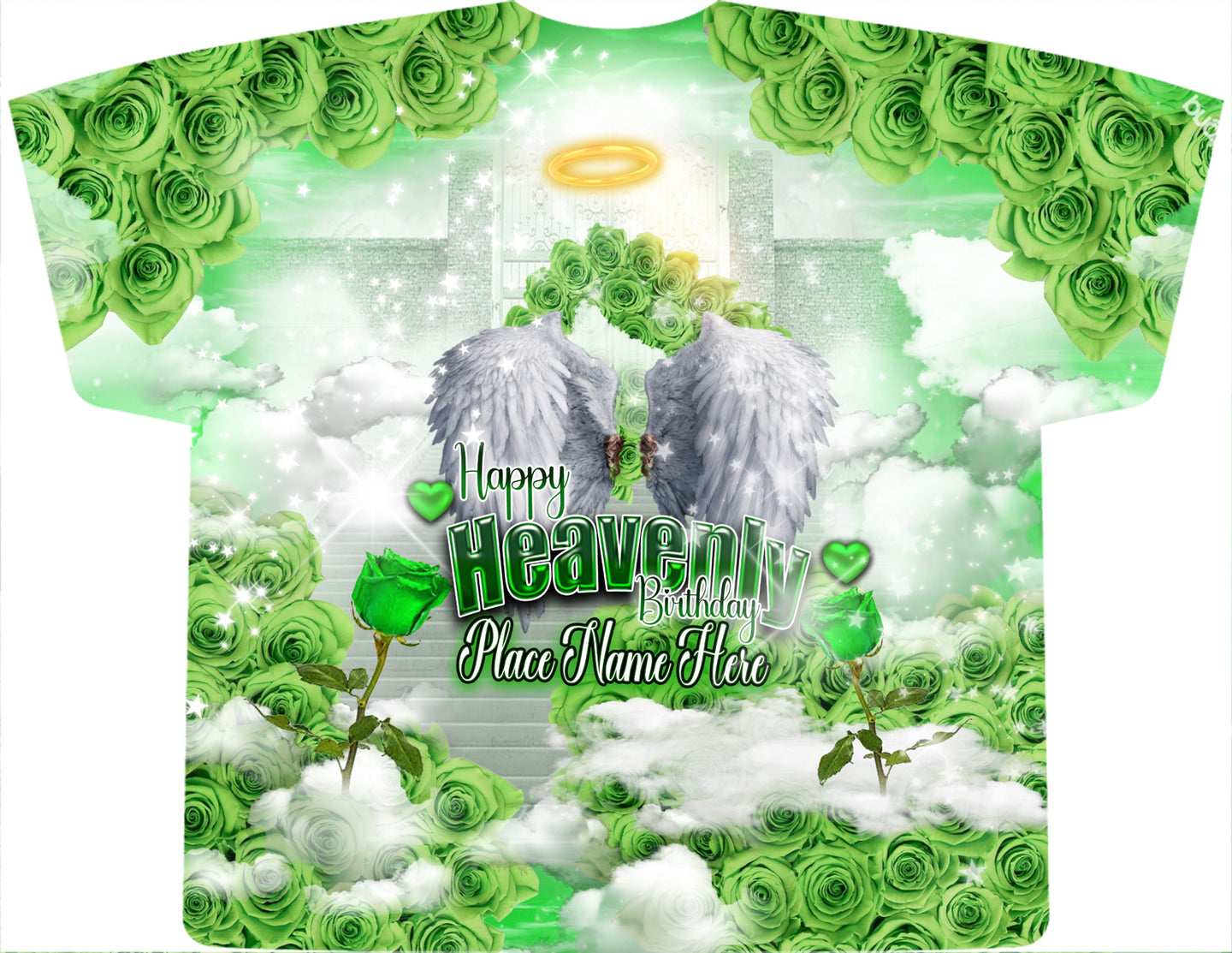 Happy Heavenly Birthday Lime Green Roses (3D) All Over Print Tee Shirt - Front Only