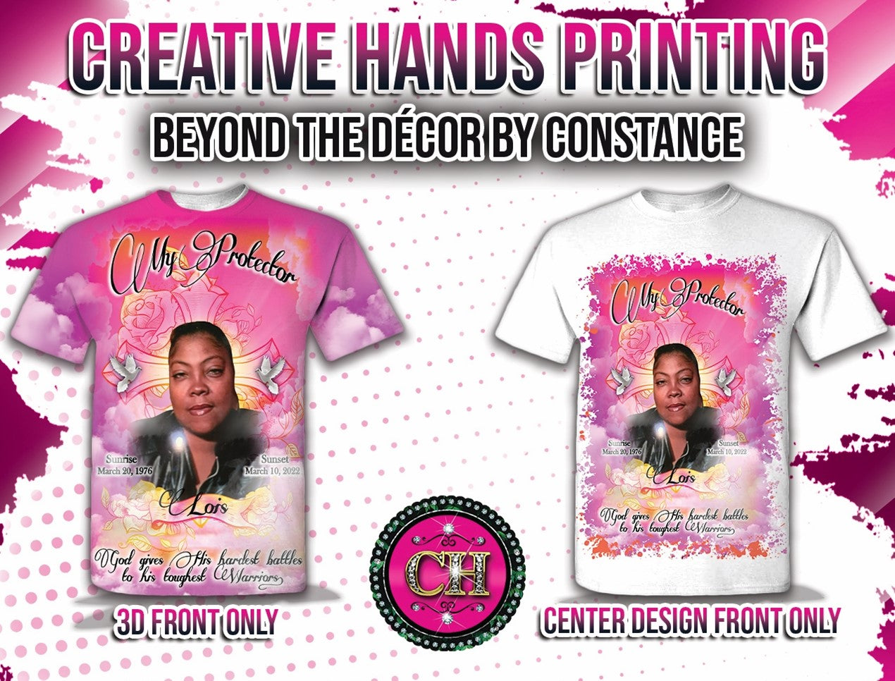 In Loving Memory (3D) Memorial All Over Print Tee Shirt or Center Design - Front Only