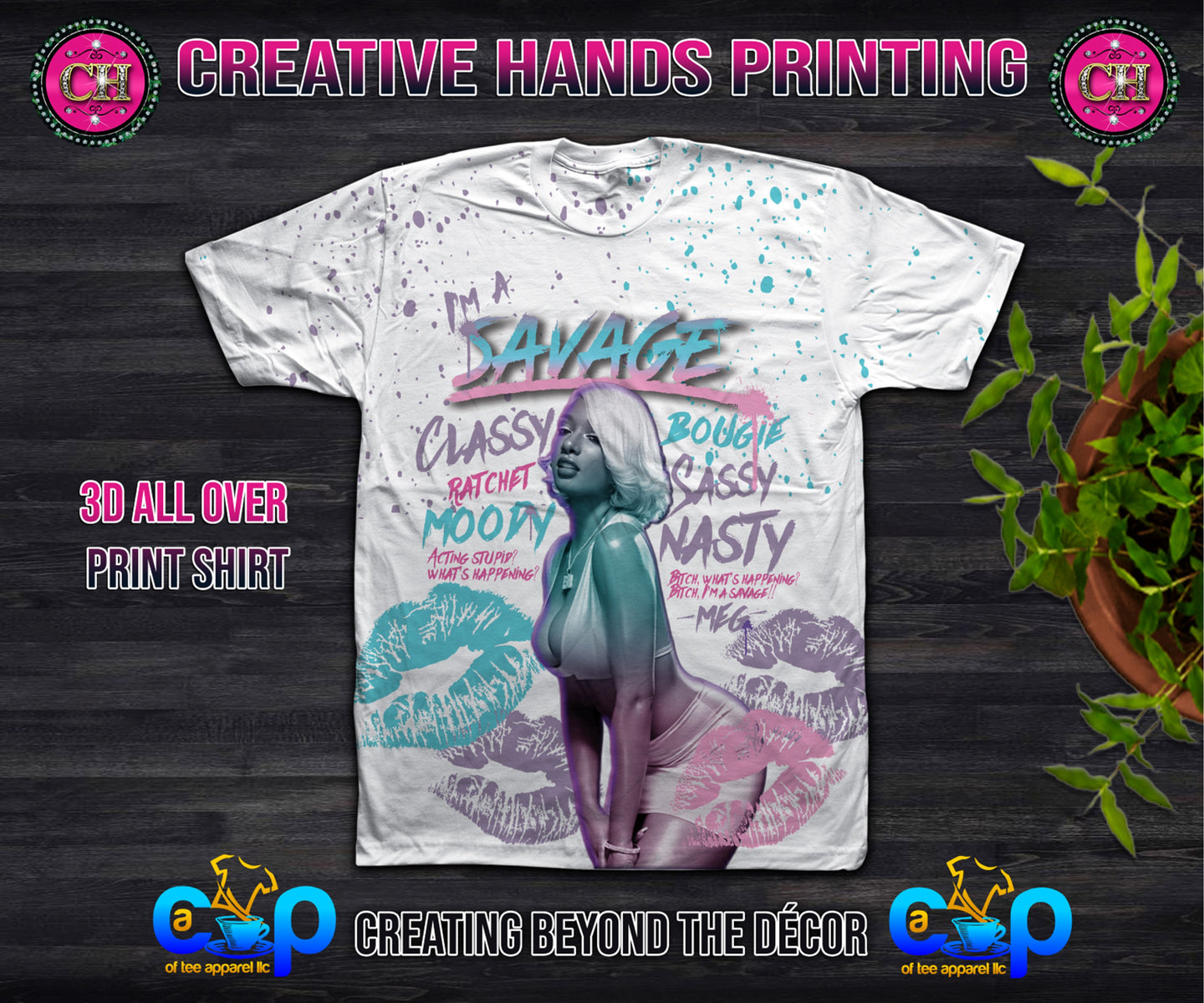 Savage Center Print Design: Custom Tee Shirt- Short Sleeve (Any Design)
