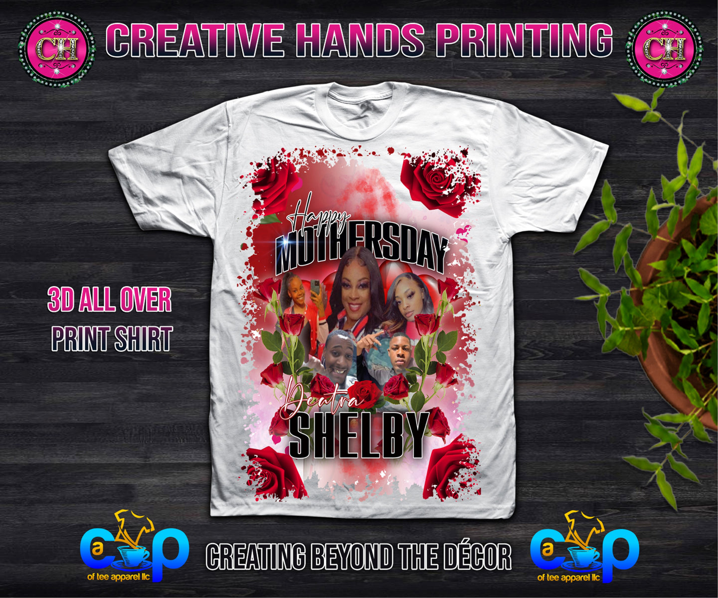 Mother's Day Center Print Design: Custom Tee Shirt- Short Sleeve