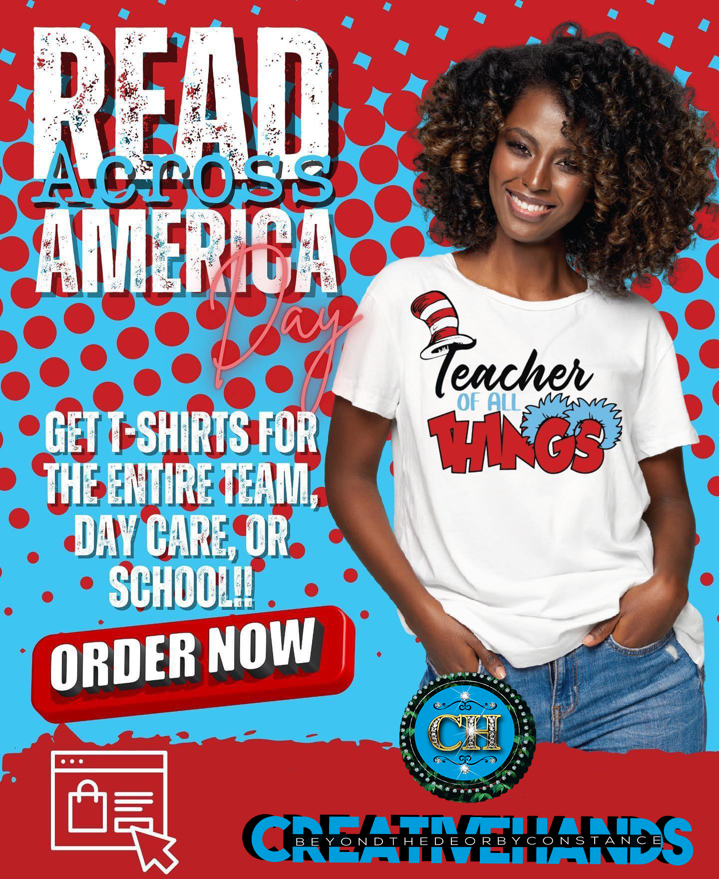 Read Across America Center Print Design: Custom Tee Shirt- Short Sleeve