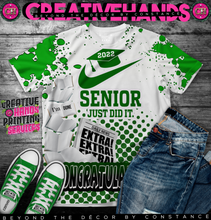 Load image into Gallery viewer, Graduation or Senior Green &amp; White  #77 (3D) All Over Print Tee Shirt or Center Design - Front Only
