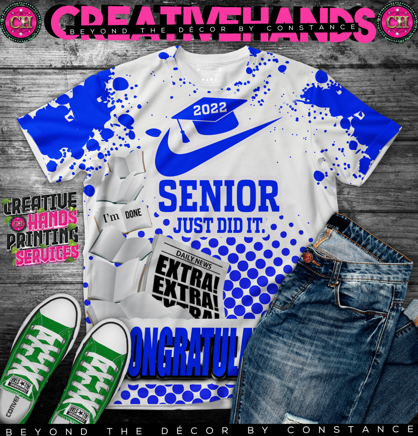 Graduation or Senior Blue #79 (3D) All Over Print Tee Shirt or Center Design - Front Only