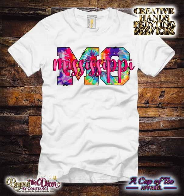 Mississippi (MS) Tie Dye Tee Shirt (Center Design)