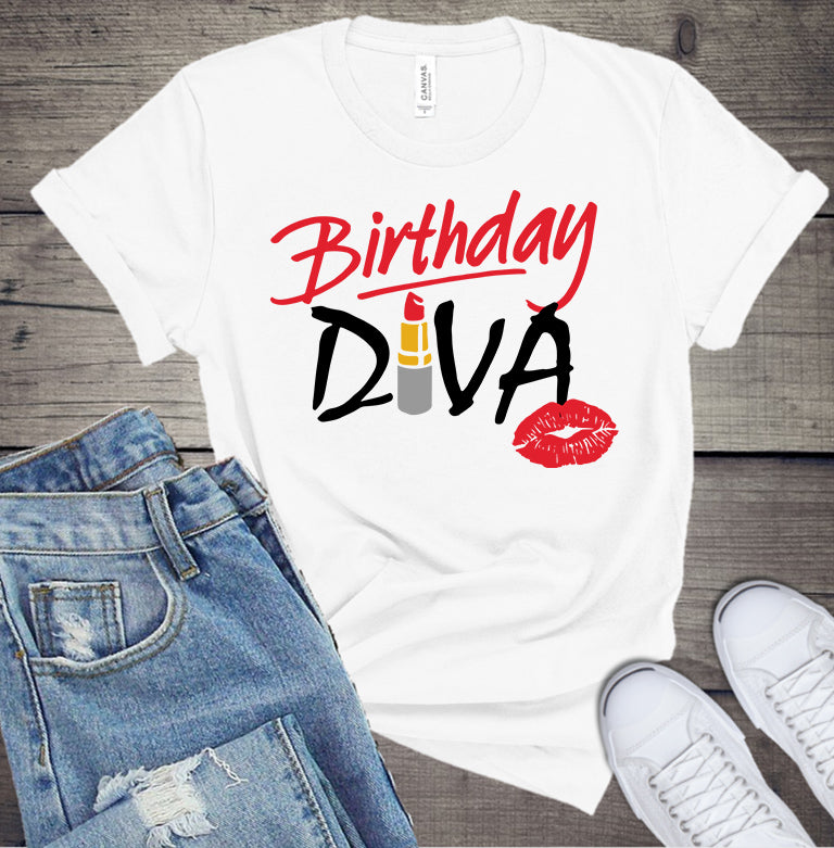 Birthday Diva Tee Shirt (Center Design)- Short Sleeve