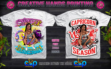 Load image into Gallery viewer, Zodiac Airbrushed Effect Center Print Design: Custom Tee Shirt- Short Sleeve
