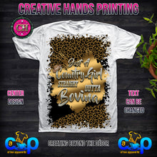 Load image into Gallery viewer, Just A 🤠Country Girl- Straight Outta _____ Cheetah Print (3D) All Over Print Tee Shirt or Center Design - Front Only
