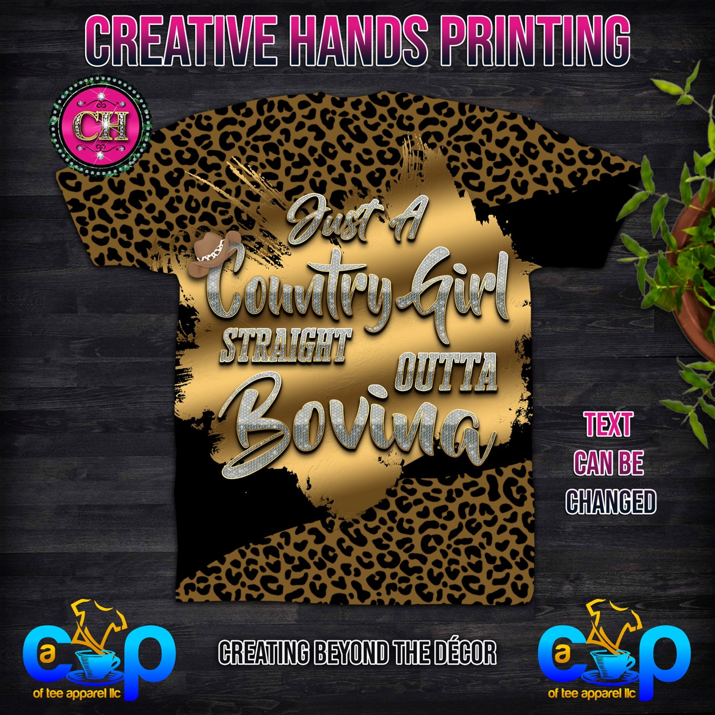 Just A 🤠Country Girl- Straight Outta _____ Cheetah Print (3D) All Over Print Tee Shirt or Center Design - Front Only