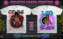 Load image into Gallery viewer, Zodiac Airbrushed Effect Center Print Design: Custom Tee Shirt- Short Sleeve
