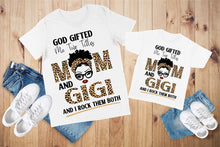 Load image into Gallery viewer, God Gifted Me Two Titles Center Print Design: Custom Tee Shirt- Short Sleeve (Any Design)
