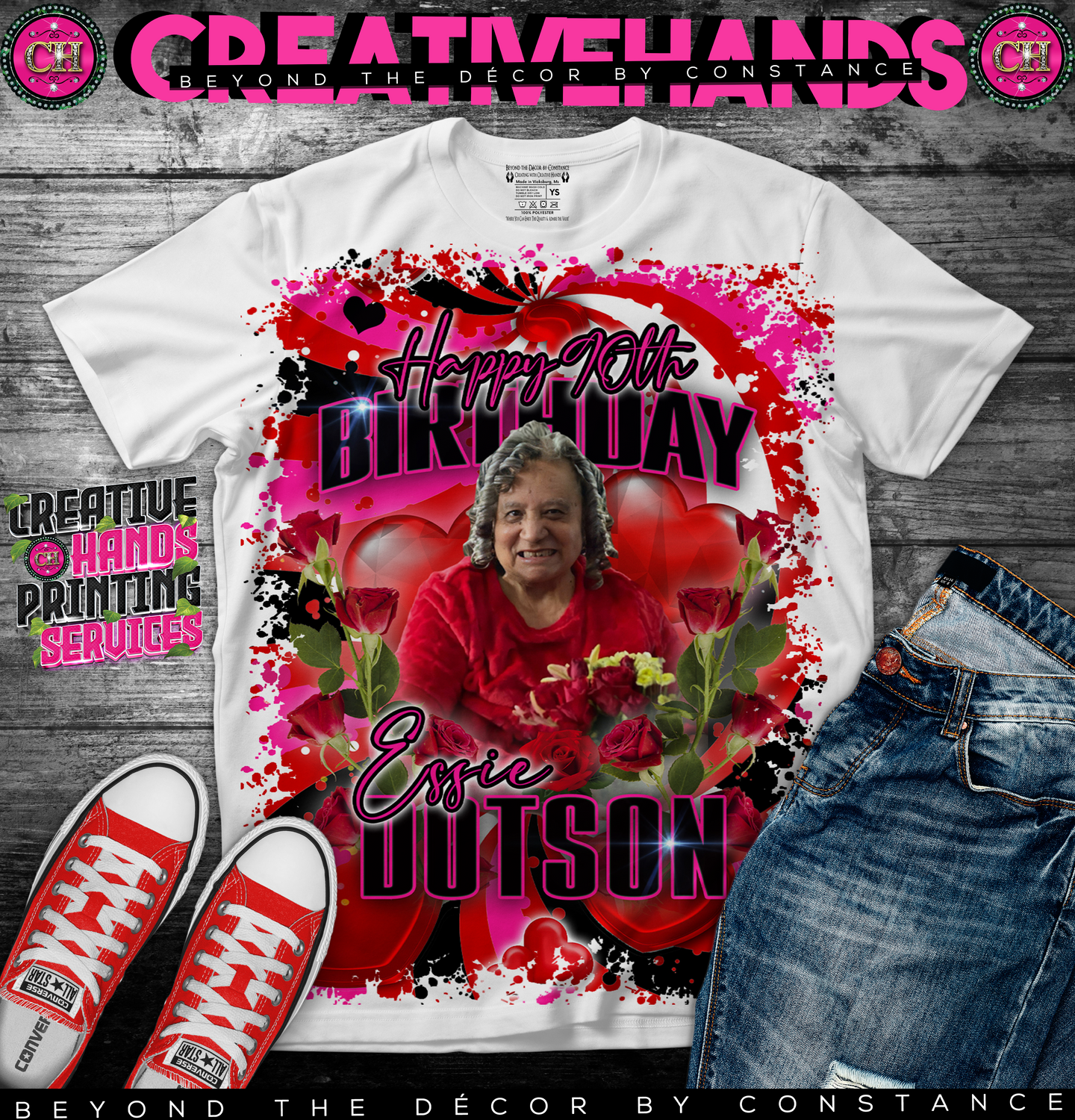 Birthday Oversized Print Design: Custom Tee Shirt- Short Sleeve (Any Design)