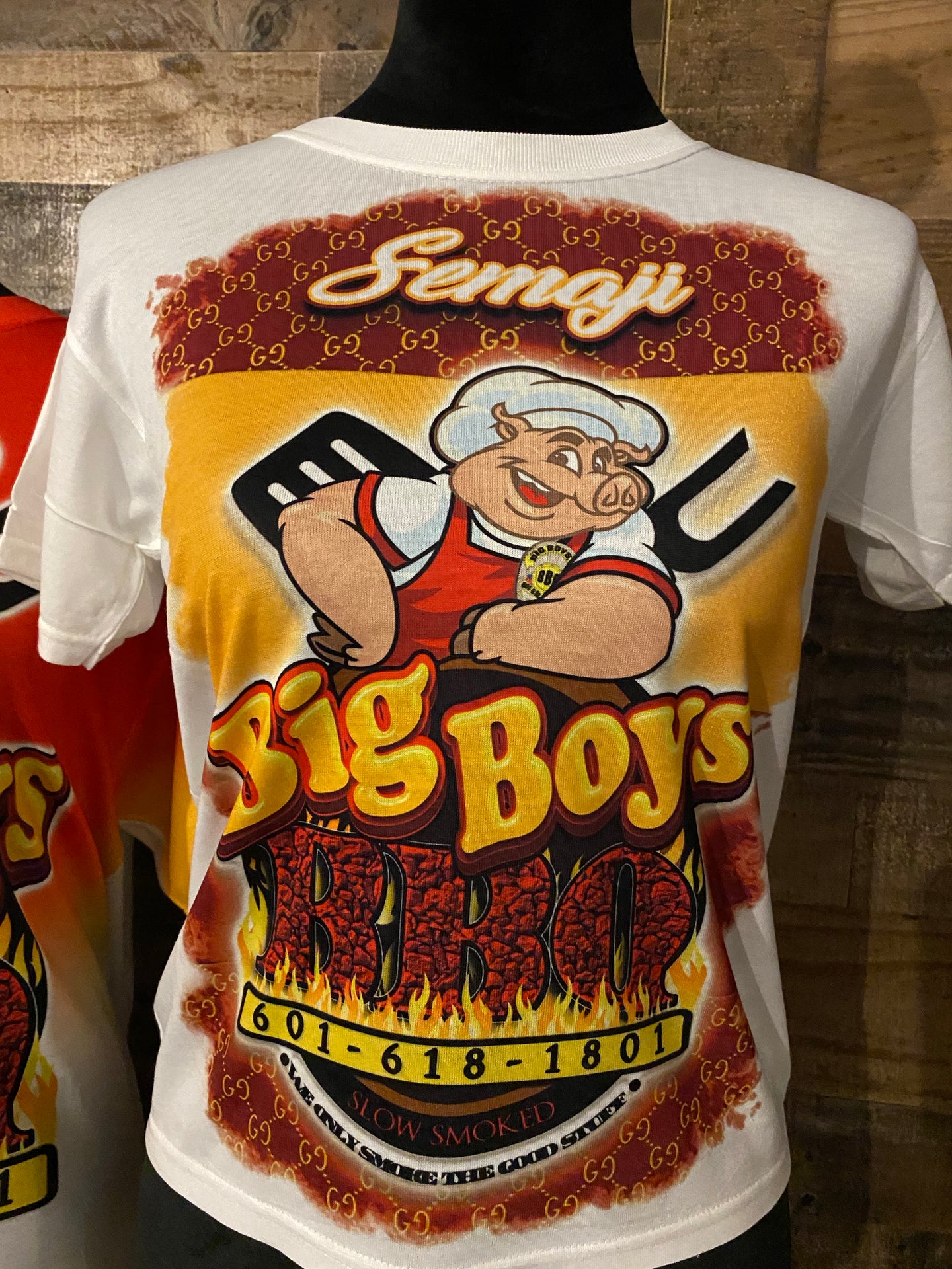 Big Boys BBQ Center Print Design: Custom Tee Shirt- Short Sleeve (Any Design)