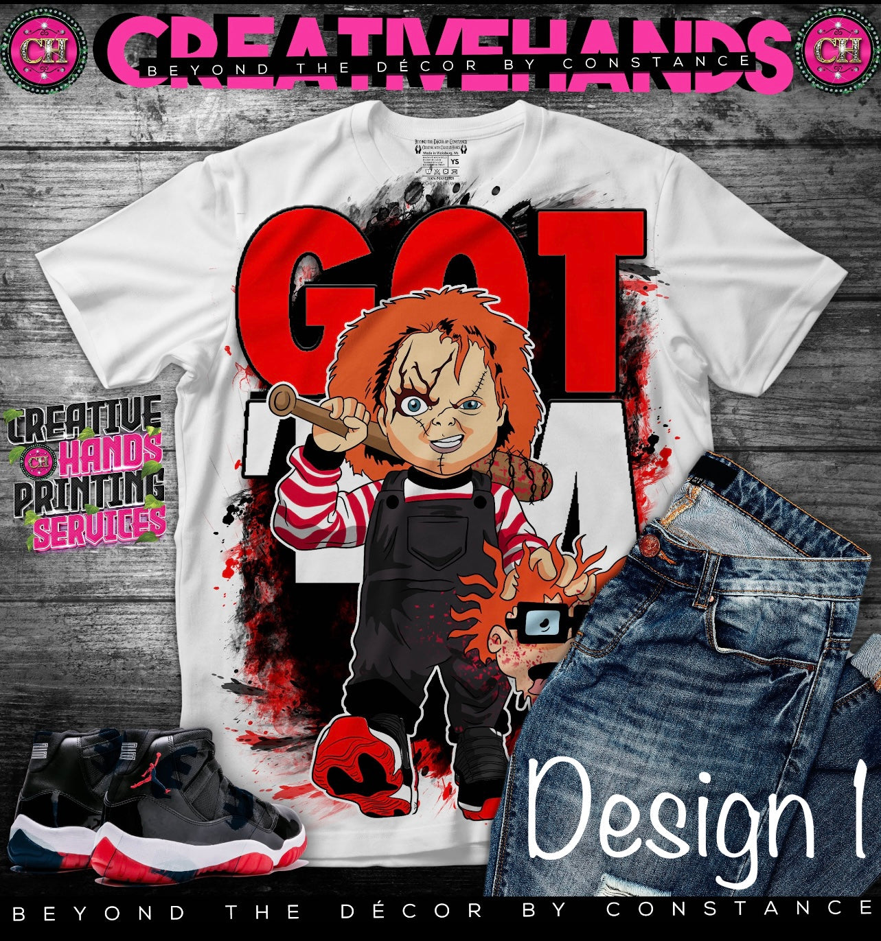 CHUCKY Oversized Design: Custom Tee Shirt- Short Sleeve -Front Only