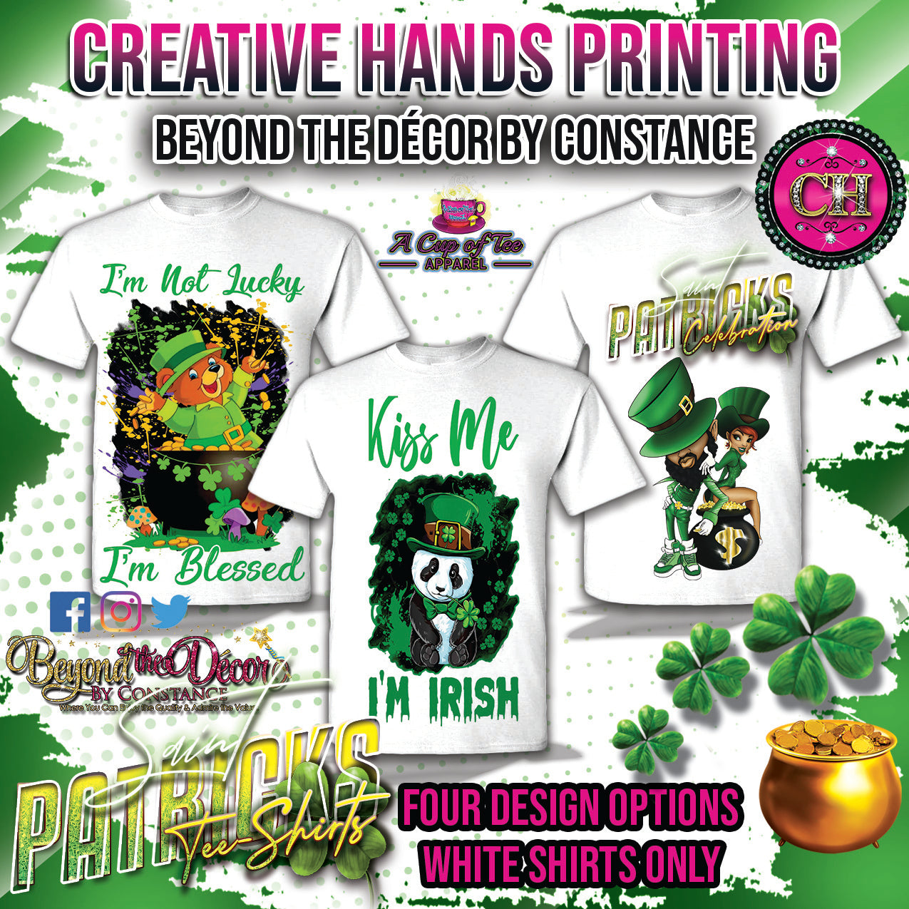 Saint Patrick Day: Center Print Design: Custom Tee Shirt- Short Sleeve