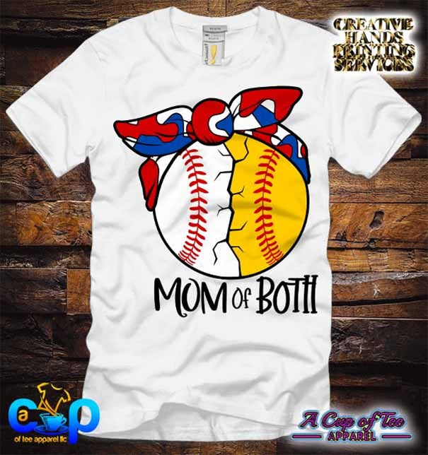 Baseball/Softball Mom of Both Tee Shirt (Center Design)